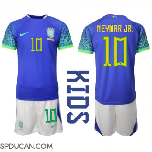 Dječji Nogometni Dres Brazil Neymar Jr #10 Gostujuci SP 2022 Kratak Rukav (+ Kratke hlače)